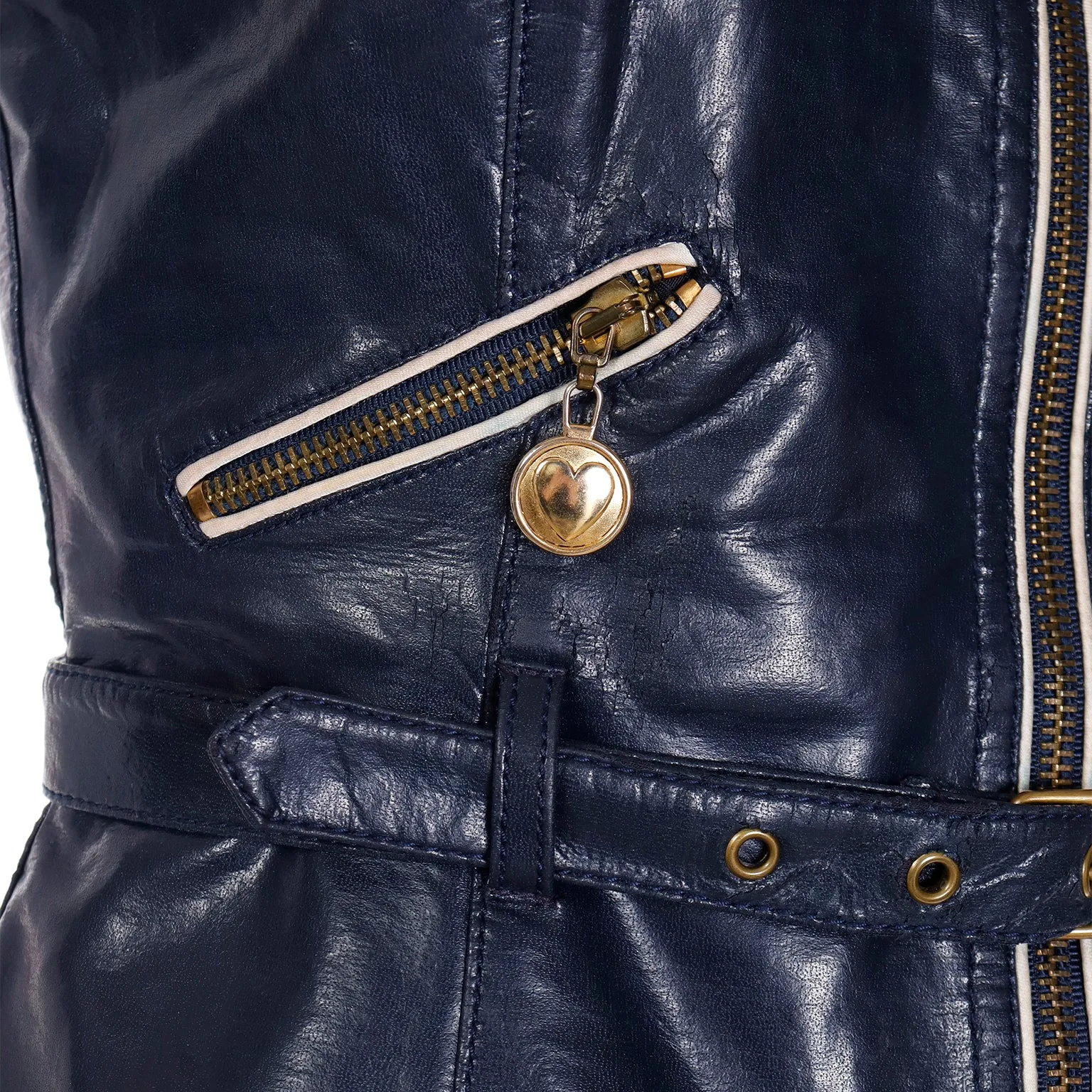 1990s Moschino Jeans Faux Leather Zip Front Vest w Gold Hardware