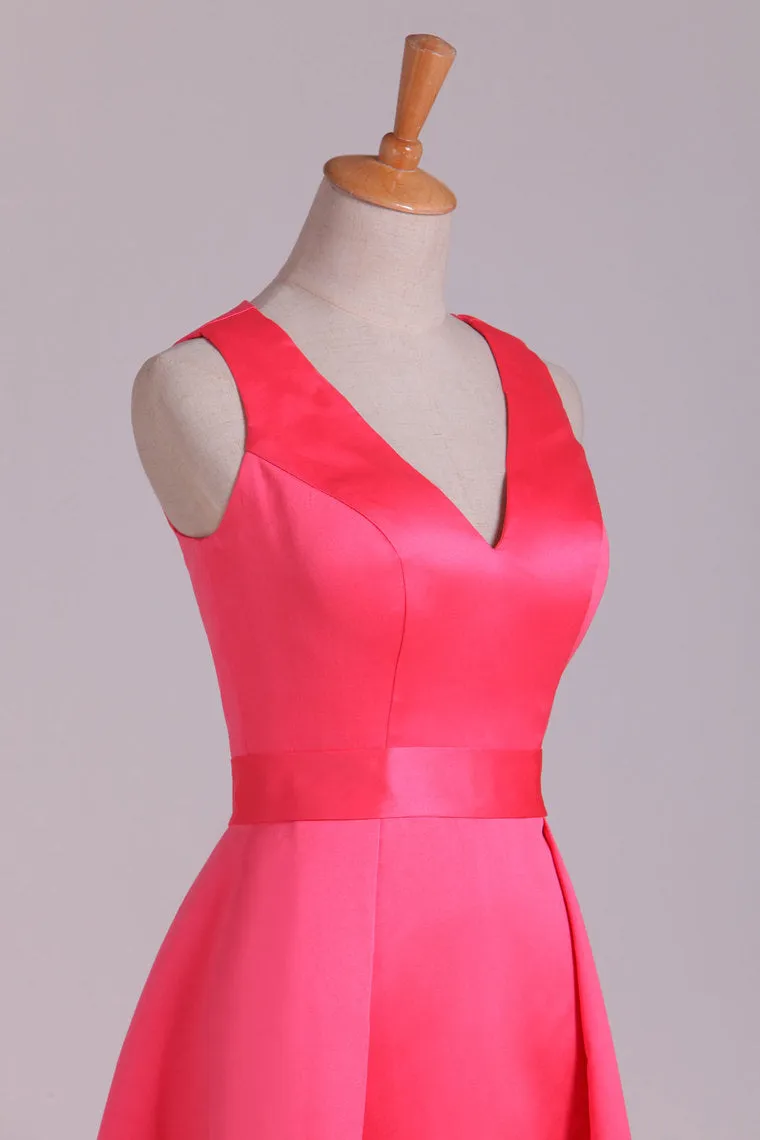 2024 Bridesmaid Dresses V Neck Ankle Length Satin
