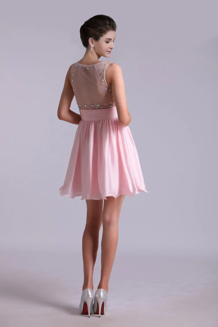 2024 Lovely Homecoming Dresses A Line Scoop Chiffon Short/Mini