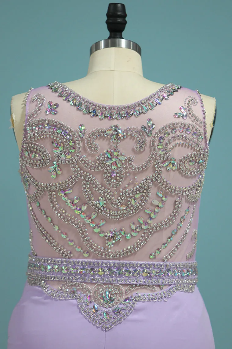 2024 Scoop Column Prom Dresses Beaded Bodice