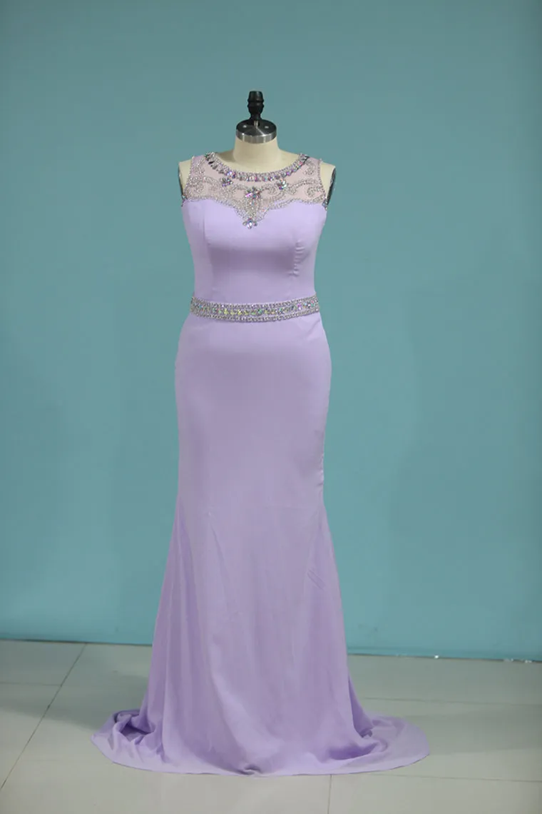 2024 Scoop Column Prom Dresses Beaded Bodice