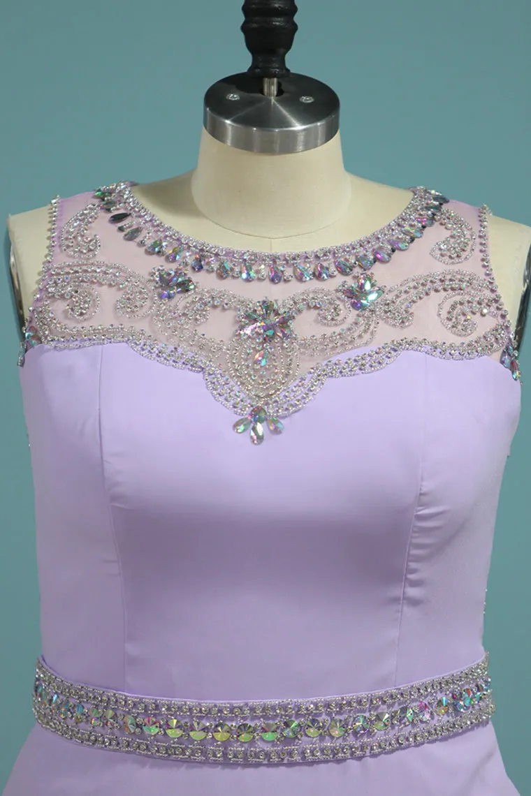 2024 Scoop Column Prom Dresses Beaded Bodice