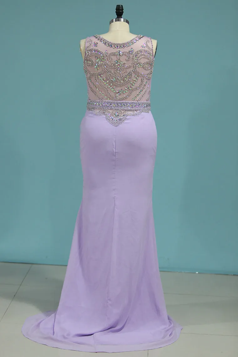 2024 Scoop Column Prom Dresses Beaded Bodice