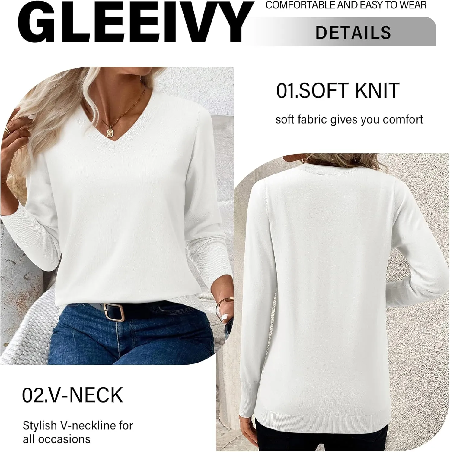 2025 Women's Sweaters Knitted Ribbed Casual Thin Long Sleeve Pullover V Neck Lightweight Sweatshirts Cute Blouse Tops