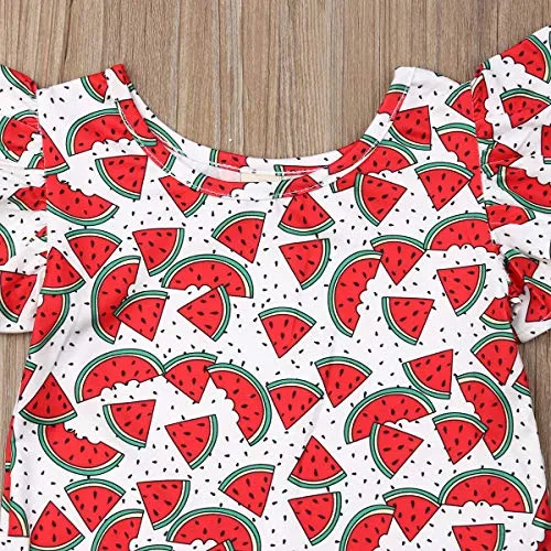 2Pcs/Set Fashion Toddler Kids Baby Girl Boy Summer Outfits Sleeveless Tassel T-Shirt Top Floral Shorts Clothes Set 6M-5T (Watermelon, 4-5 Years)