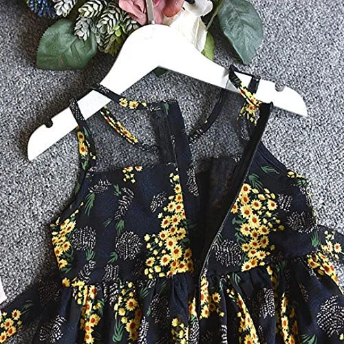 3PCS Little Girls Summer Outfits Clothes Floral Vest T-Shirt Tops  Shorts Pants Sun Hat Set (Black, 6-7 Years(15))