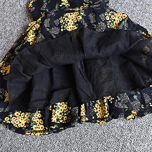 3PCS Little Girls Summer Outfits Clothes Floral Vest T-Shirt Tops  Shorts Pants Sun Hat Set (Black, 6-7 Years(15))