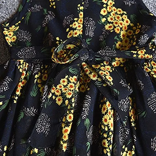 3PCS Little Girls Summer Outfits Clothes Floral Vest T-Shirt Tops  Shorts Pants Sun Hat Set (Black, 6-7 Years(15))