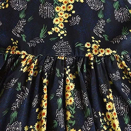3PCS Little Girls Summer Outfits Clothes Floral Vest T-Shirt Tops  Shorts Pants Sun Hat Set (Black, 6-7 Years(15))