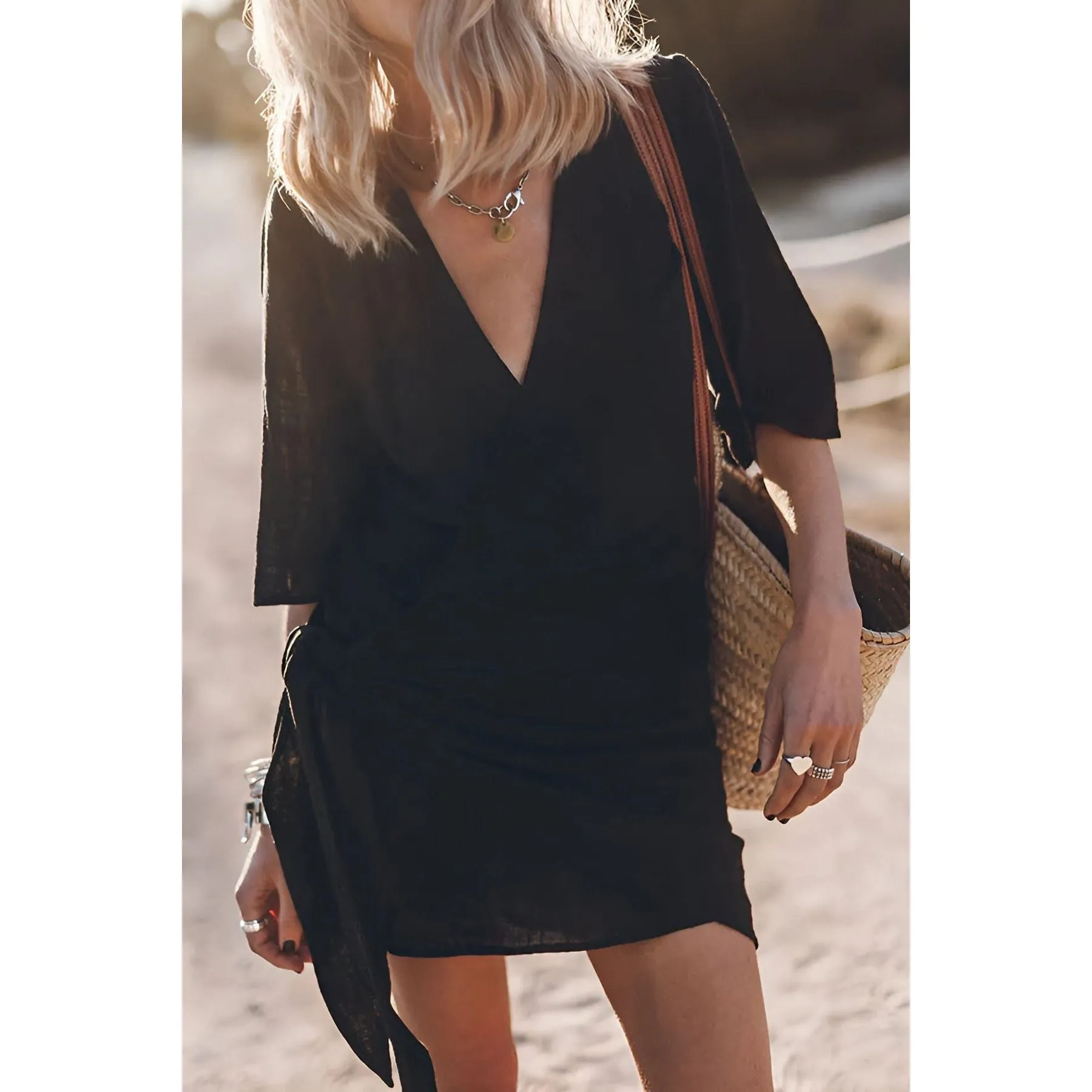 Adelia Chic Dress - Luxuriöses Baumwoll-Leinen Mini-Wickel-Sommerkleid