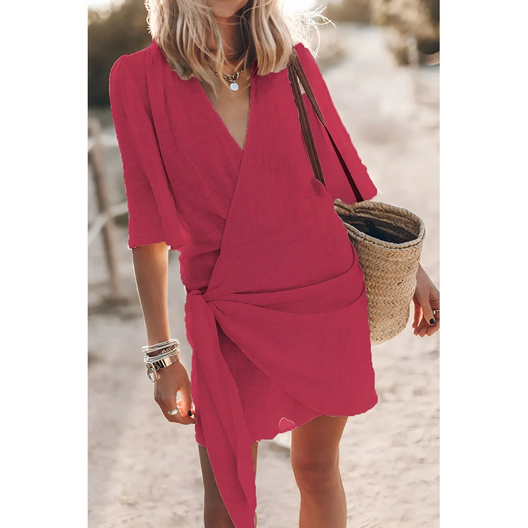 Adelia Chic Dress - Luxuriöses Baumwoll-Leinen Mini-Wickel-Sommerkleid