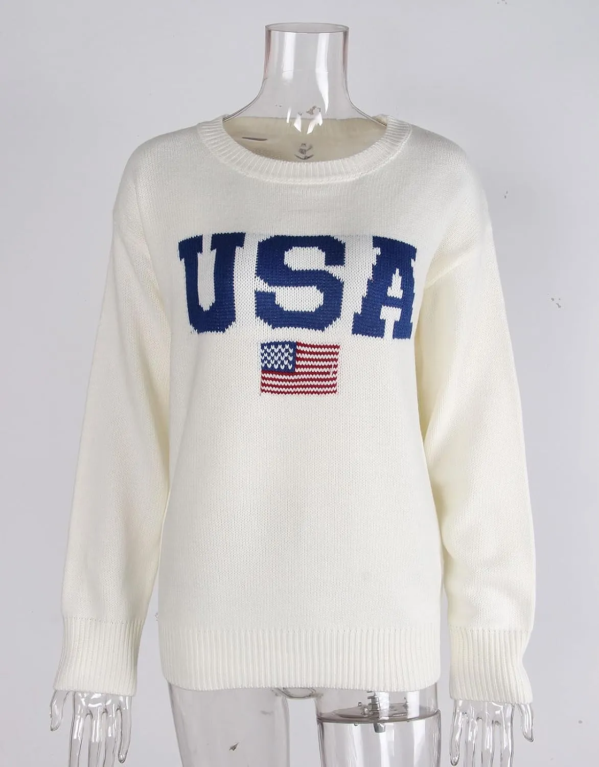 Alsol Lamesa Women’s American Flag Graphic Sweater Patriotic Long Sleeve Pullover Sweaters Crew Neck Knit Tops