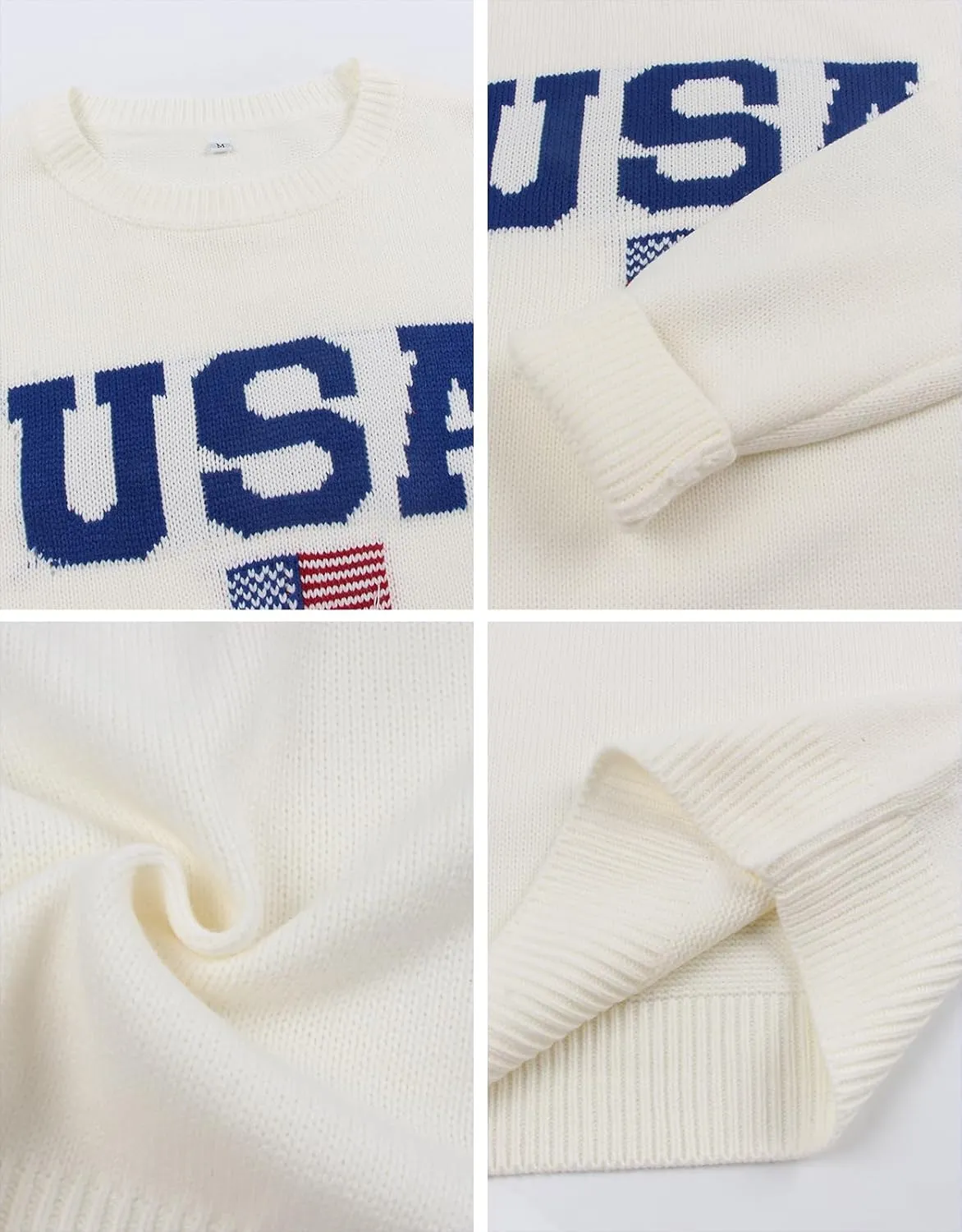 Alsol Lamesa Women’s American Flag Graphic Sweater Patriotic Long Sleeve Pullover Sweaters Crew Neck Knit Tops