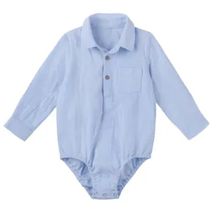 Archie Long Sleeve Button Romper Blue