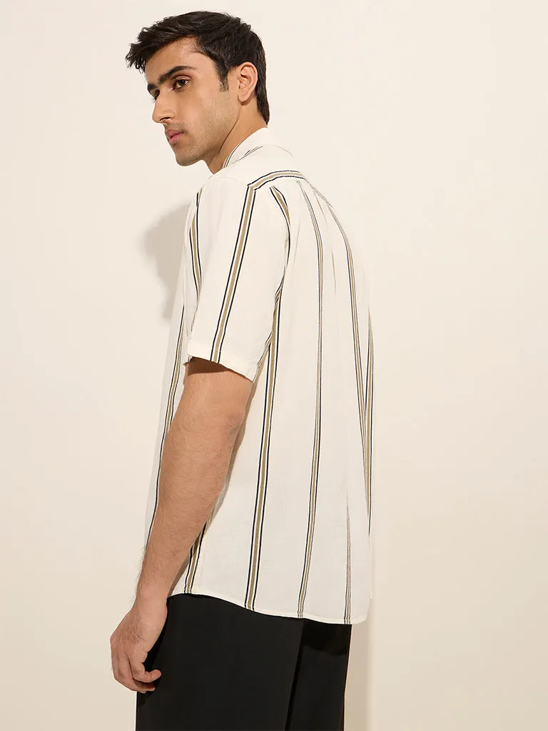 Ascot Off-White Striped Relaxed-Fit Shirt