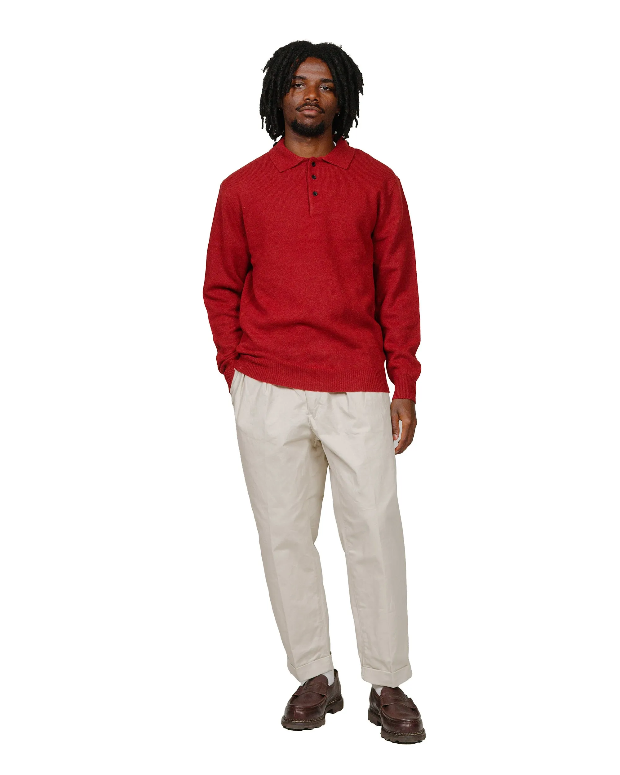 Beams Plus Knit Polo 9G Burgundy