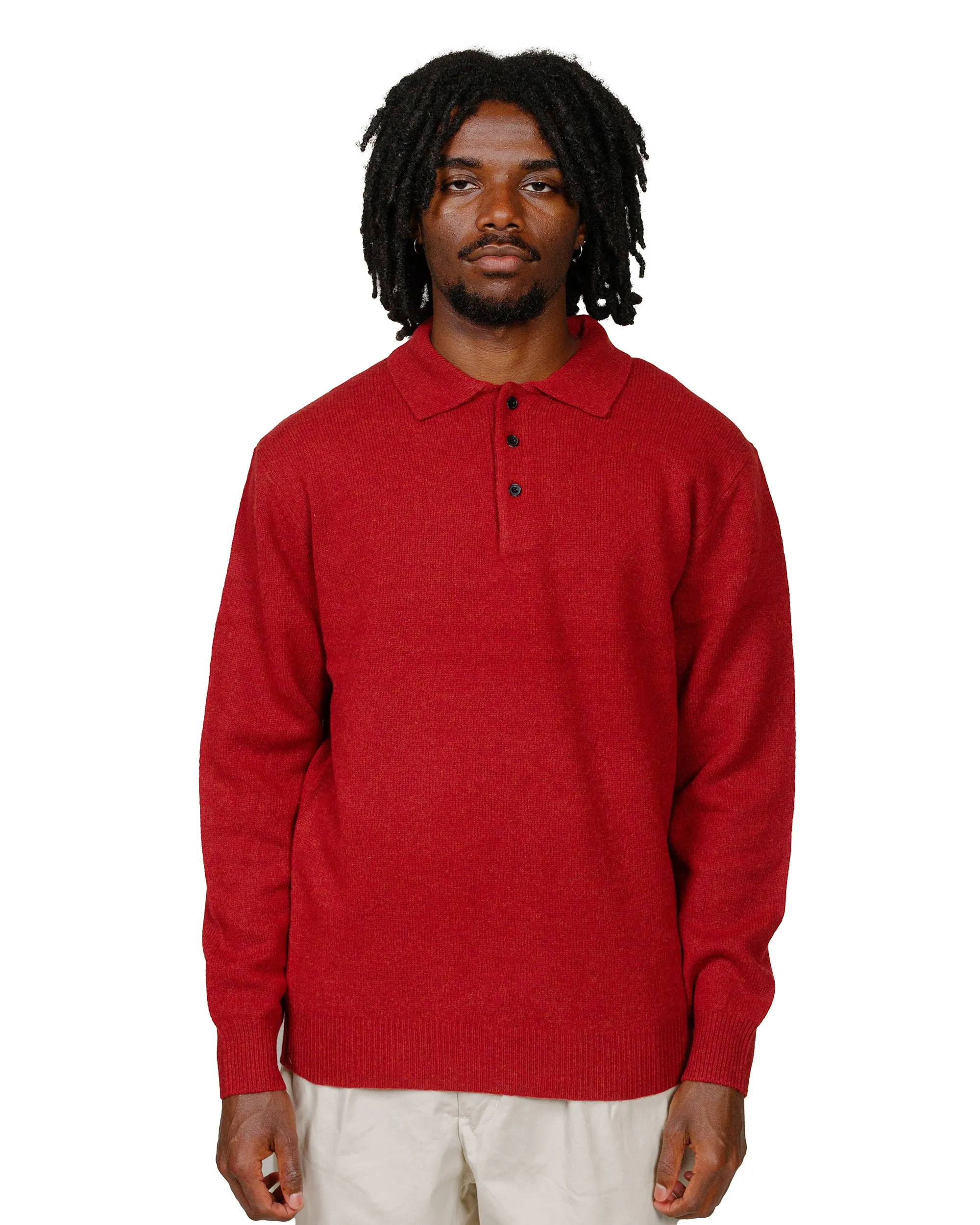 Beams Plus Knit Polo 9G Burgundy