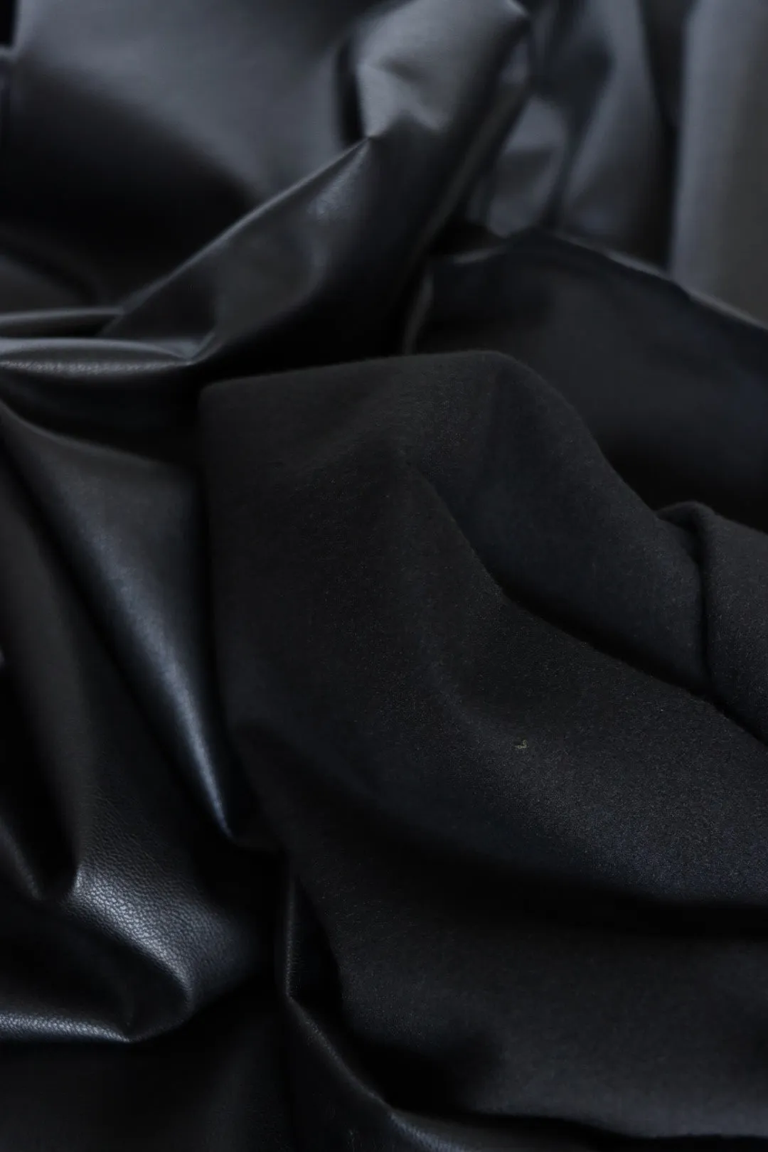 Black Fleece Backed Vegan Stretch Leather