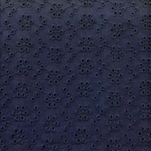 Broderie Anglaise Fabric, Navy- 130cm
