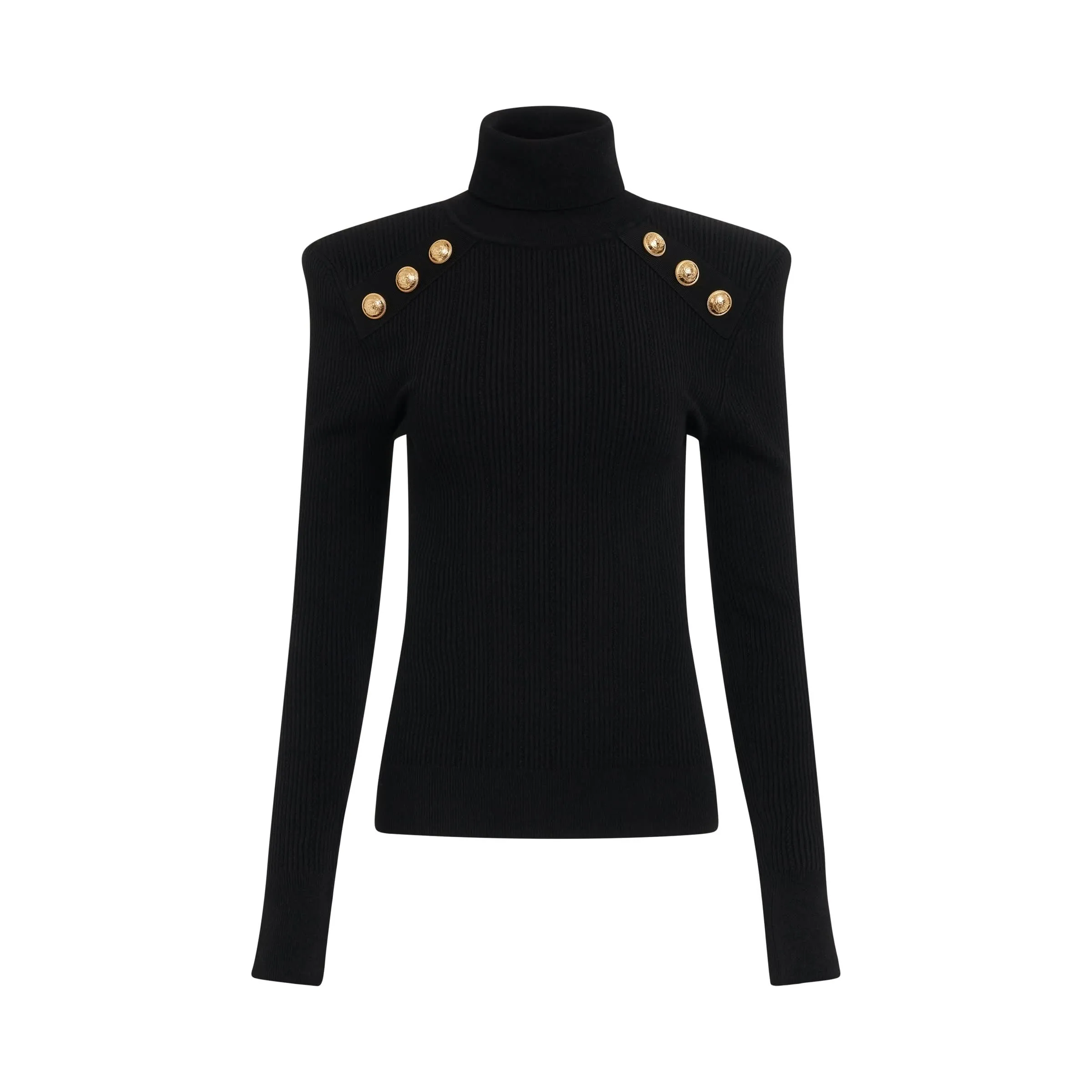 Button Trimmed Turtleneck Sweater in Black