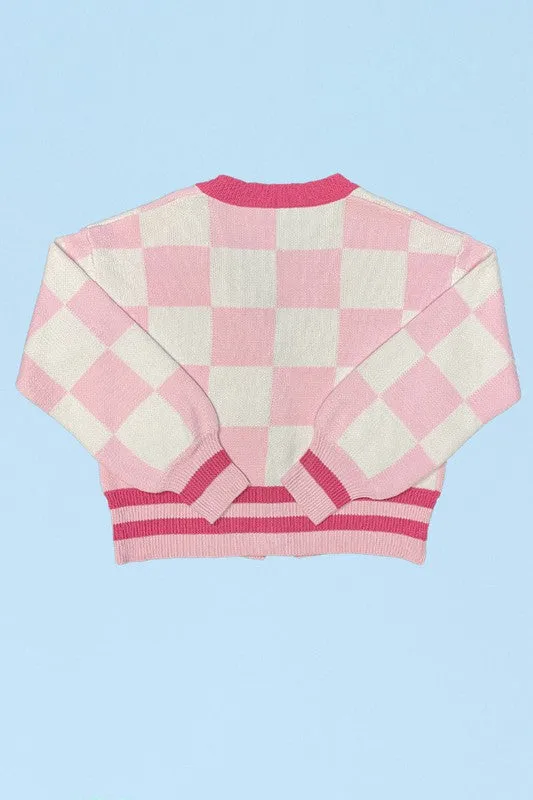 Checkered knit cardigan