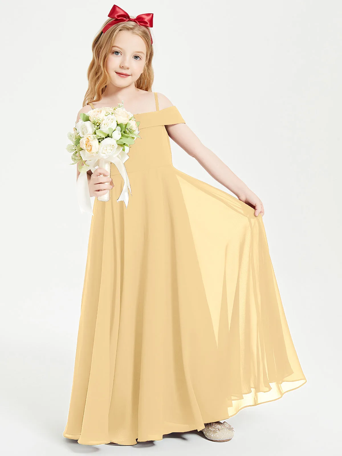 Chic Junior Bridesmaid Dresses Off the Shoulder Gold