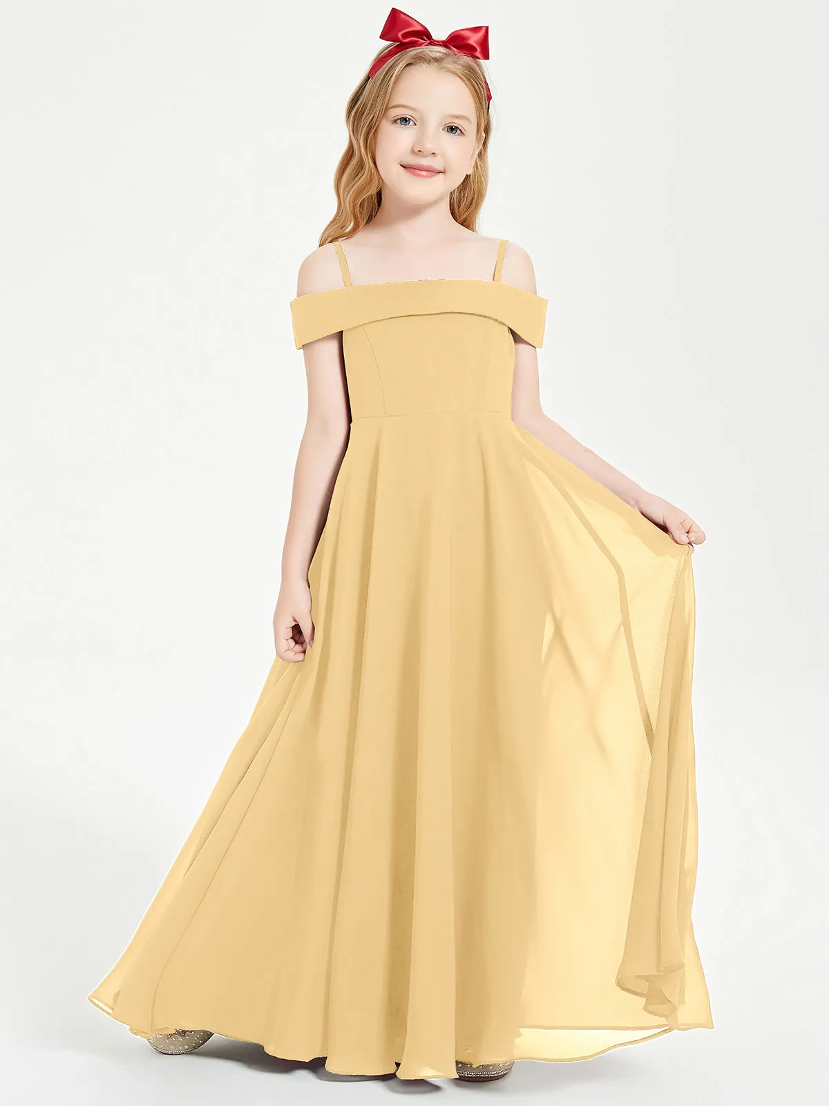 Chic Junior Bridesmaid Dresses Off the Shoulder Gold