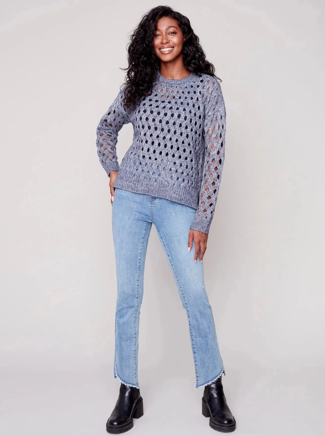 Crewneck Cable Knit Plushy Sweater [H Denim-C2541]