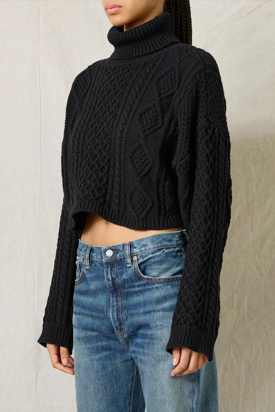 Cropped Cable Knit Sweater