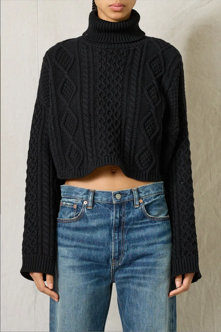 Cropped Cable Knit Sweater