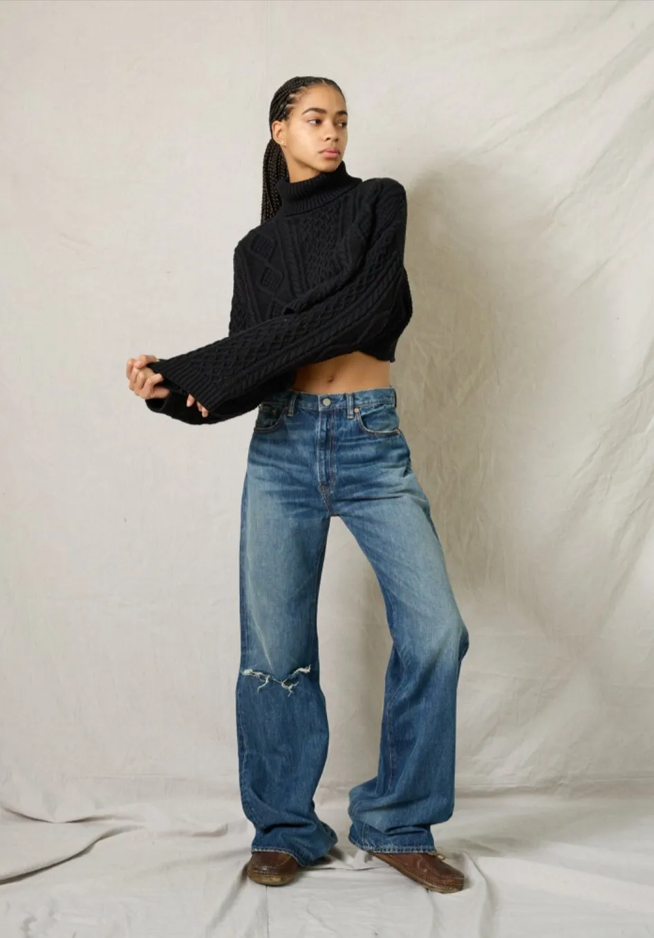 Cropped Cable Knit Sweater
