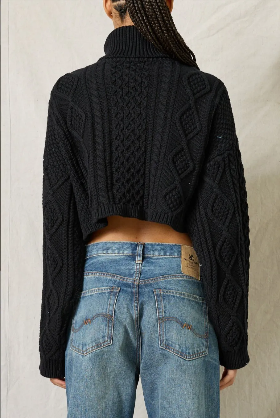 Cropped Cable Knit Sweater