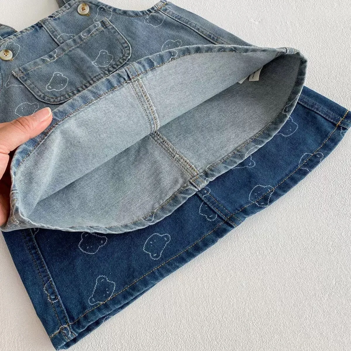 Cute Bear Print Denim Suspender Dress