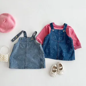 Cute Bear Print Denim Suspender Dress