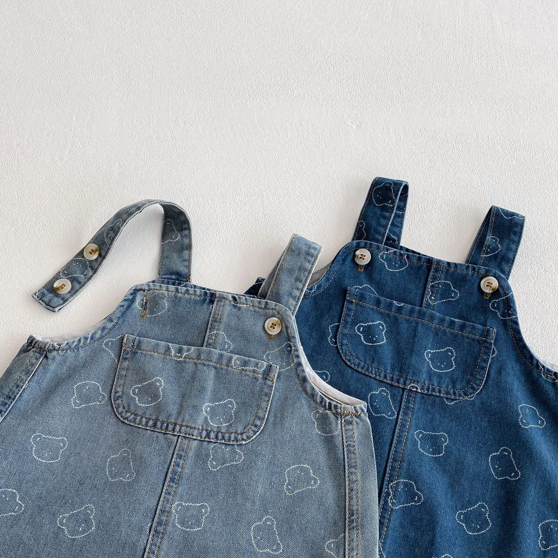 Cute Bear Print Denim Suspender Dress
