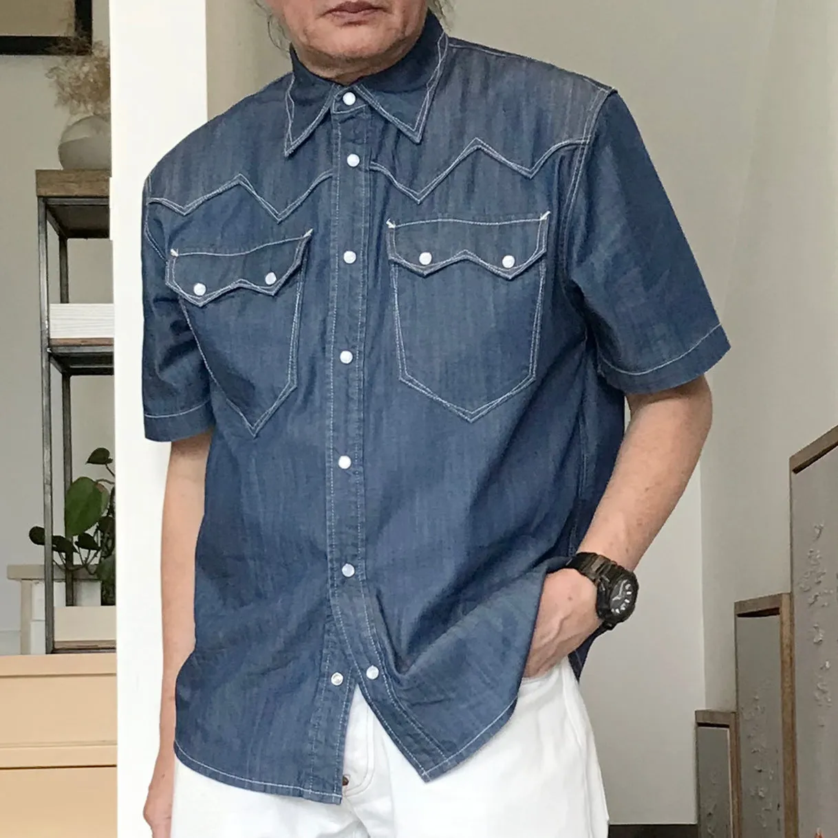 DDL 323-DEL TORO SWT REGULAR FIT 2 POCKET SHORT SLEEVE WESTERN TENCEL COTTON DENIM SHIRT-6OZ-E1 INDIGO