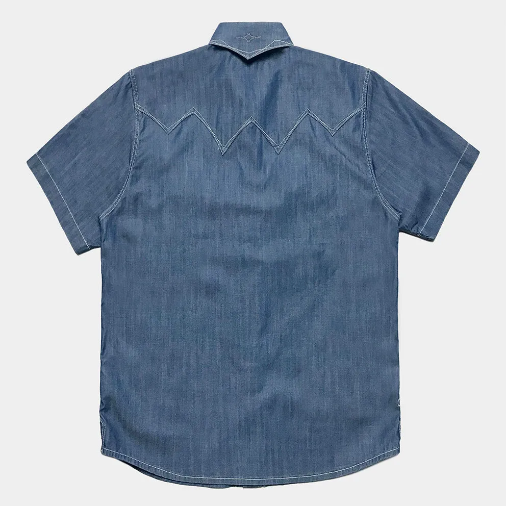 DDL 323-DEL TORO SWT REGULAR FIT 2 POCKET SHORT SLEEVE WESTERN TENCEL COTTON DENIM SHIRT-6OZ-E1 INDIGO