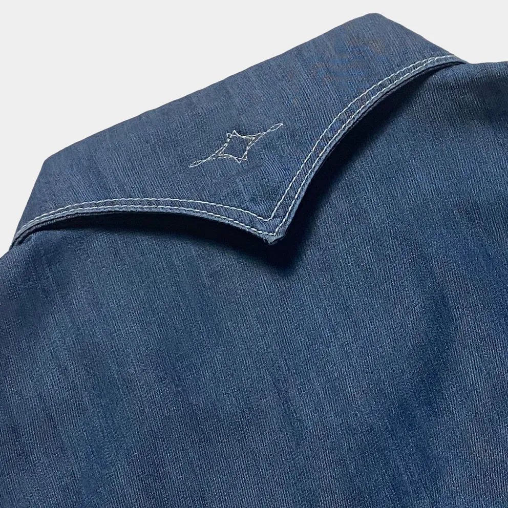 DDL 323-DEL TORO 'V' REGULAR FIT 2 POCKET SHORT SLEEVE WESTERN TENCEL COTTON DENIM SHIRT-6OZ-E1 INDIGO