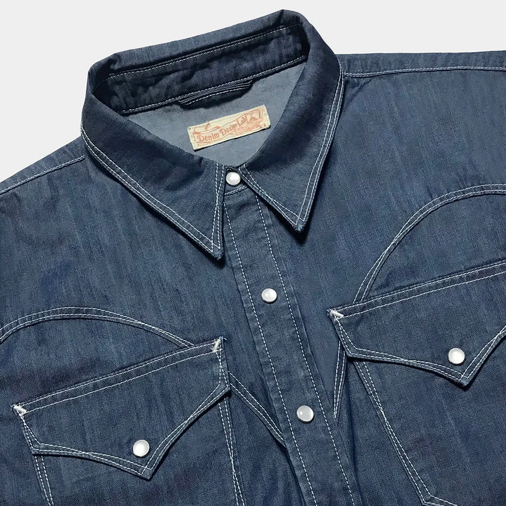 DDL 323-DEL TORO 'V' REGULAR FIT 2 POCKET SHORT SLEEVE WESTERN TENCEL COTTON DENIM SHIRT-6OZ-E1 INDIGO