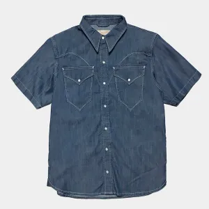 DDL 323-DEL TORO 'V' REGULAR FIT 2 POCKET SHORT SLEEVE WESTERN TENCEL COTTON DENIM SHIRT-6OZ-E1 INDIGO