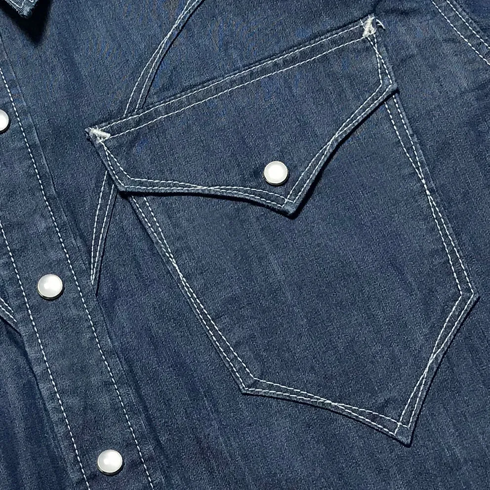 DDL 323-DEL TORO 'V' REGULAR FIT 2 POCKET SHORT SLEEVE WESTERN TENCEL COTTON DENIM SHIRT-6OZ-E1 INDIGO