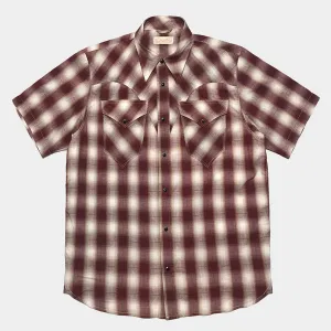 DDL 323R-DEL TORO 'V' REGULAR FIT 2 POCKET SHORT SLEEVE WESTERN OMBRE PLAID SHIRT-E0 RED