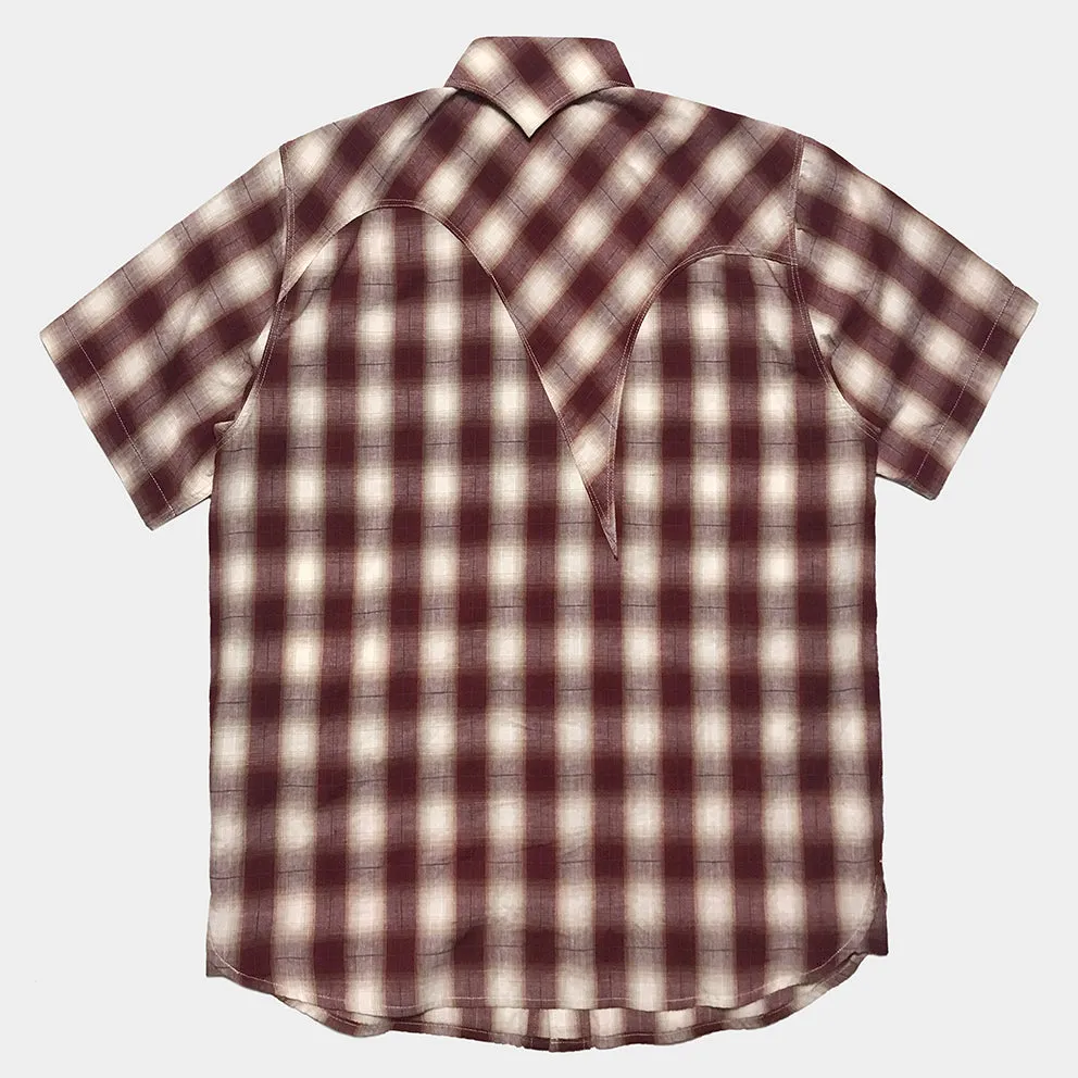 DDL 323R-DEL TORO 'V' REGULAR FIT 2 POCKET SHORT SLEEVE WESTERN OMBRE PLAID SHIRT-E0 RED