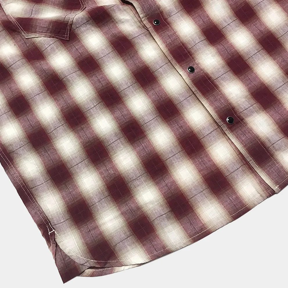 DDL 323R-DEL TORO 'V' REGULAR FIT 2 POCKET SHORT SLEEVE WESTERN OMBRE PLAID SHIRT-E0 RED