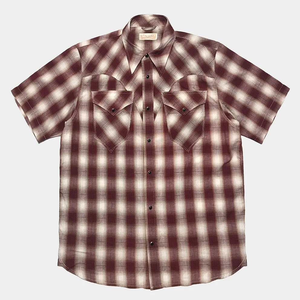 DDL 323R-DEL TORO 'V' REGULAR FIT 2 POCKET SHORT SLEEVE WESTERN OMBRE PLAID SHIRT-E0 RED