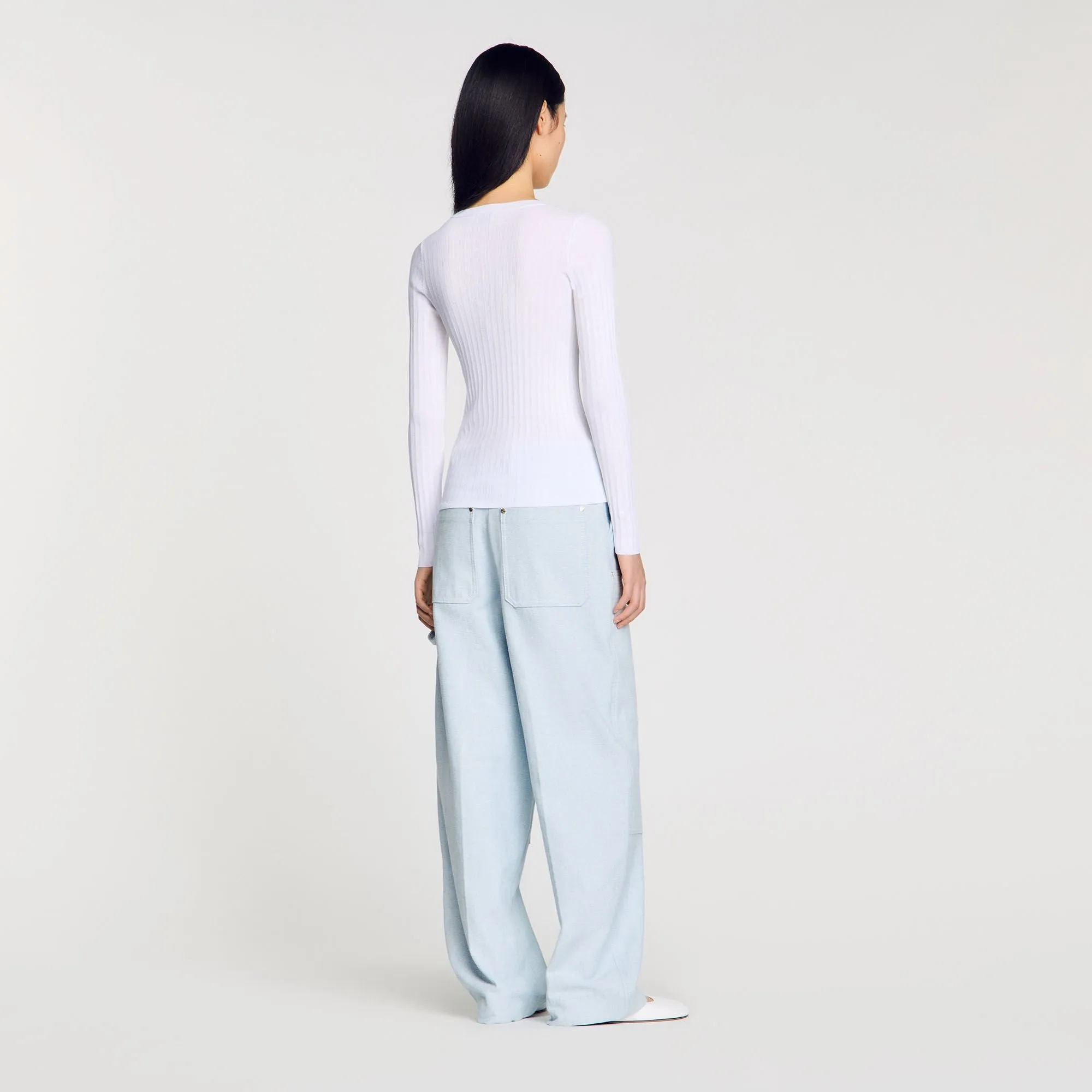 Delice Ribbed Jumper With Tunisian Collar White