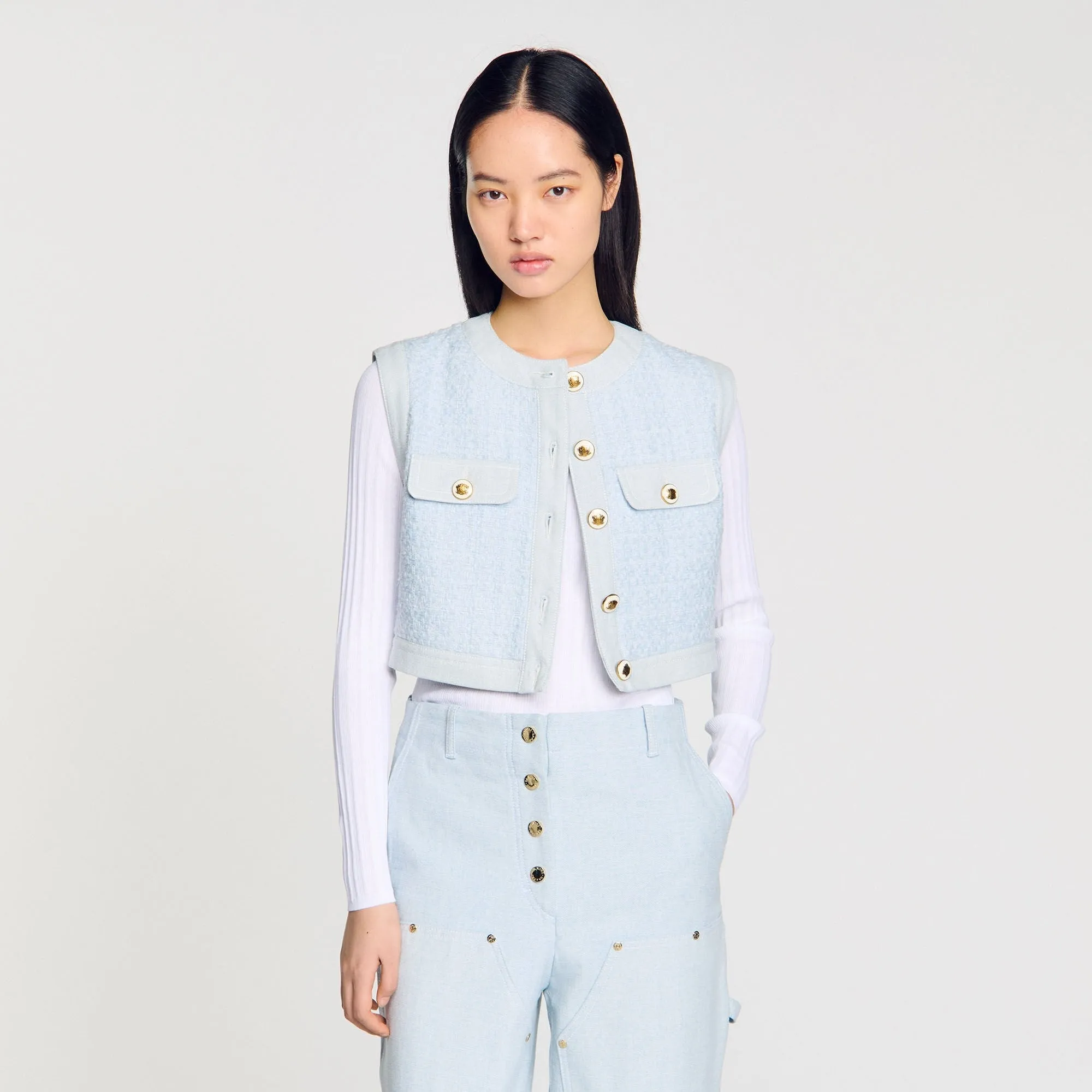 Delice Ribbed Jumper With Tunisian Collar White
