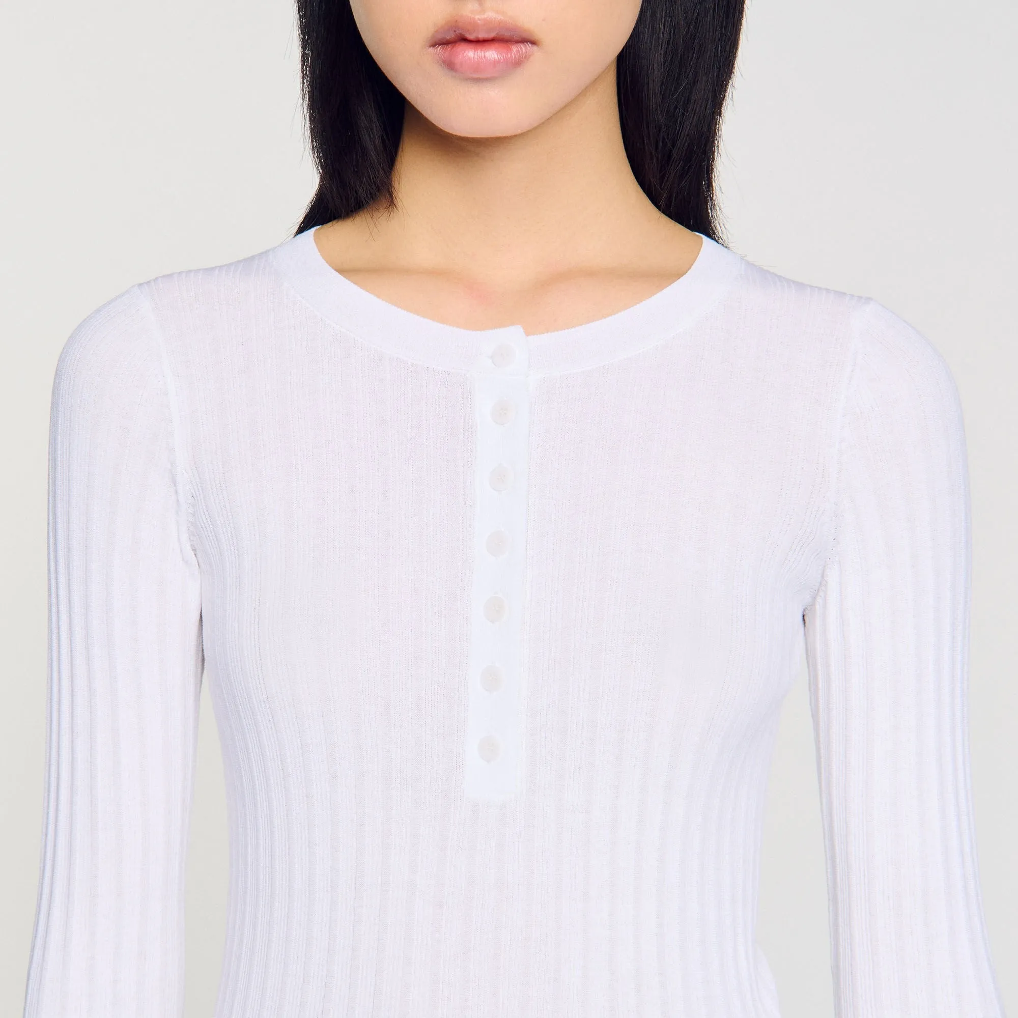 Delice Ribbed Jumper With Tunisian Collar White