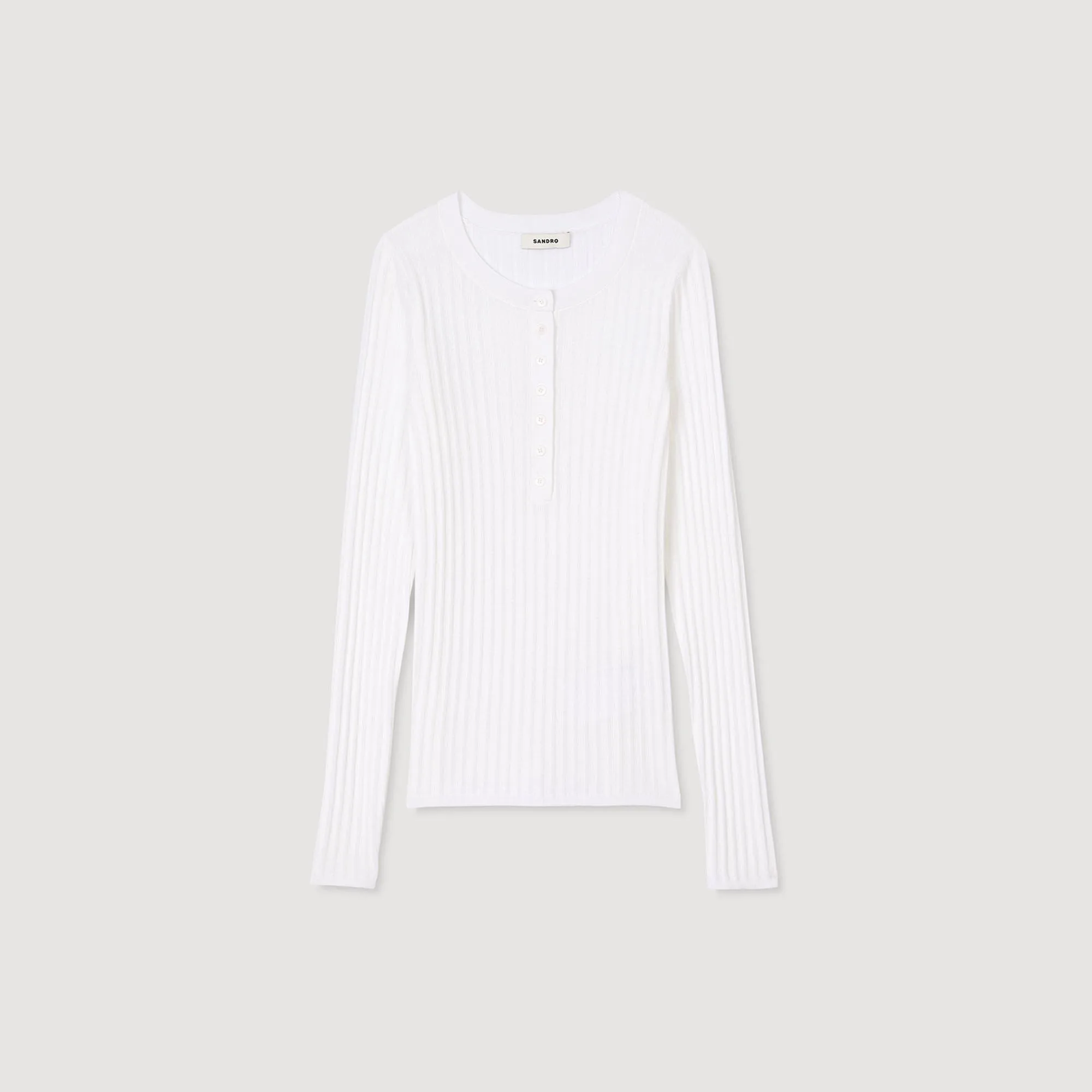 Delice Ribbed Jumper With Tunisian Collar White