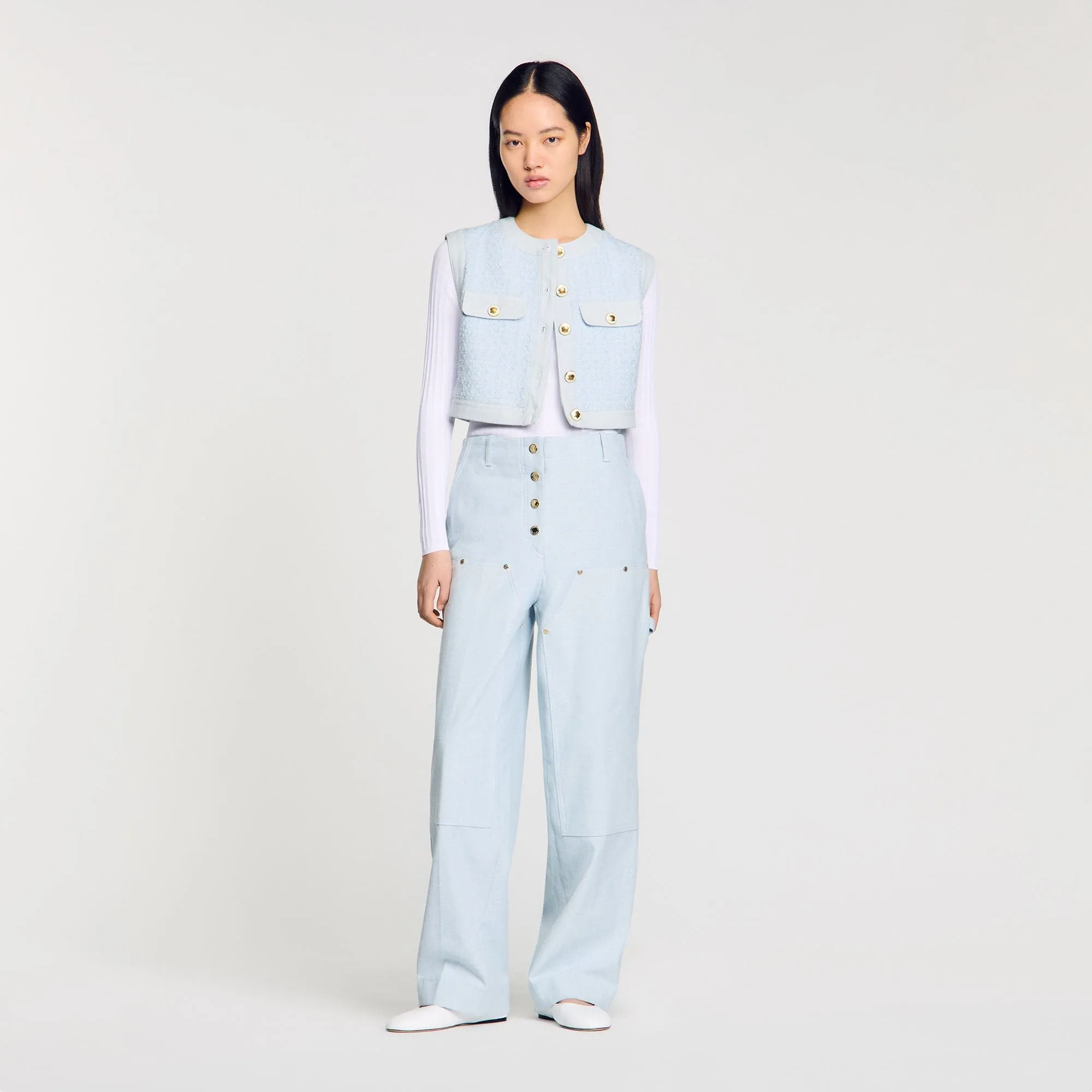 Delice Ribbed Jumper With Tunisian Collar White